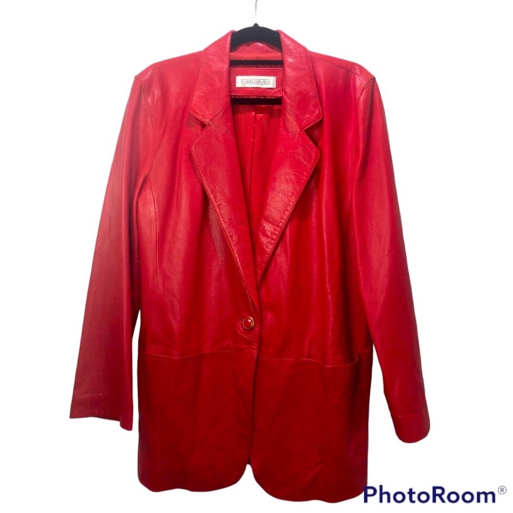 Evan Davies Vintage Nappa Lamb Leather Lipstick Red (trending)Long jacket size 8